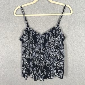Rachel Zoe Top Womens Medium Blue Floral Tank Cord Pleated Ruffle Resort‎ Flowy